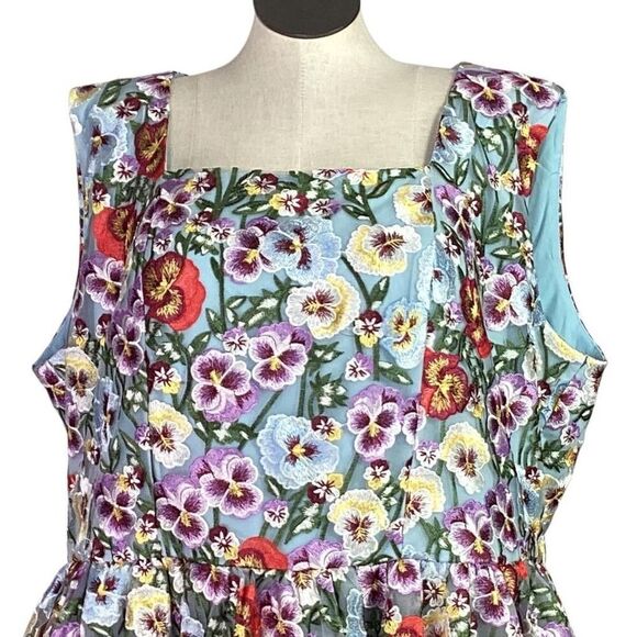 Jessakae Fit Flare Dress Women 3X Blue Multi Ava Floral Embroidery Sleeveles NEW - Picture 2 of 12